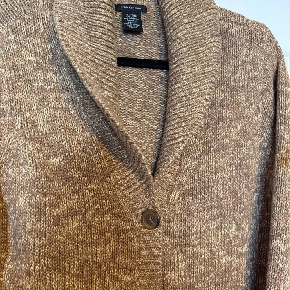Calvin Klein brown shawl-collar cardigan sweater open front bell sleeve cardigan